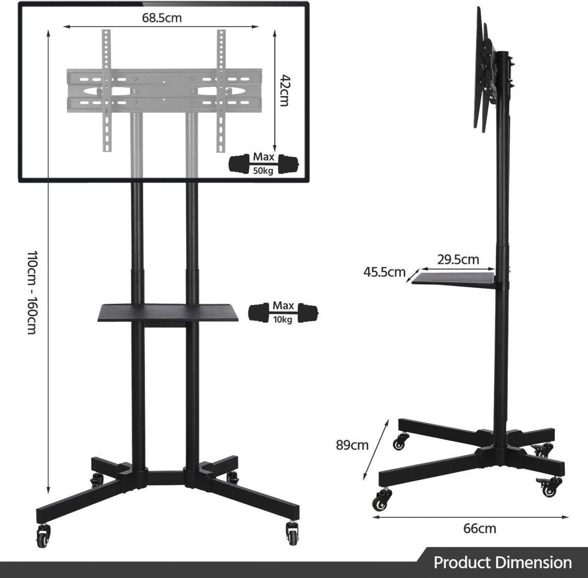 Mobile TV Stand 32–75” with Wheels, Shelf, Tilt, Height & Cable Tidy - Kwikley