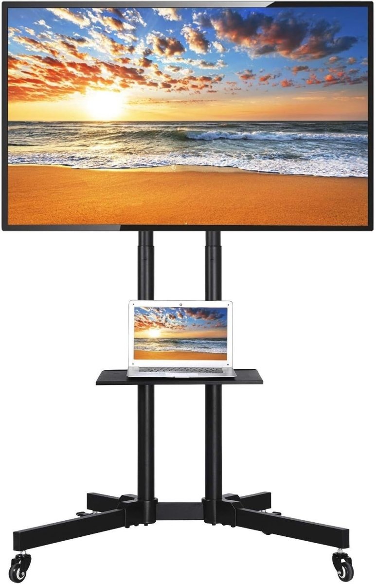 Mobile TV Stand 32–75” with Wheels, Shelf, Tilt, Height & Cable Tidy - Kwikley