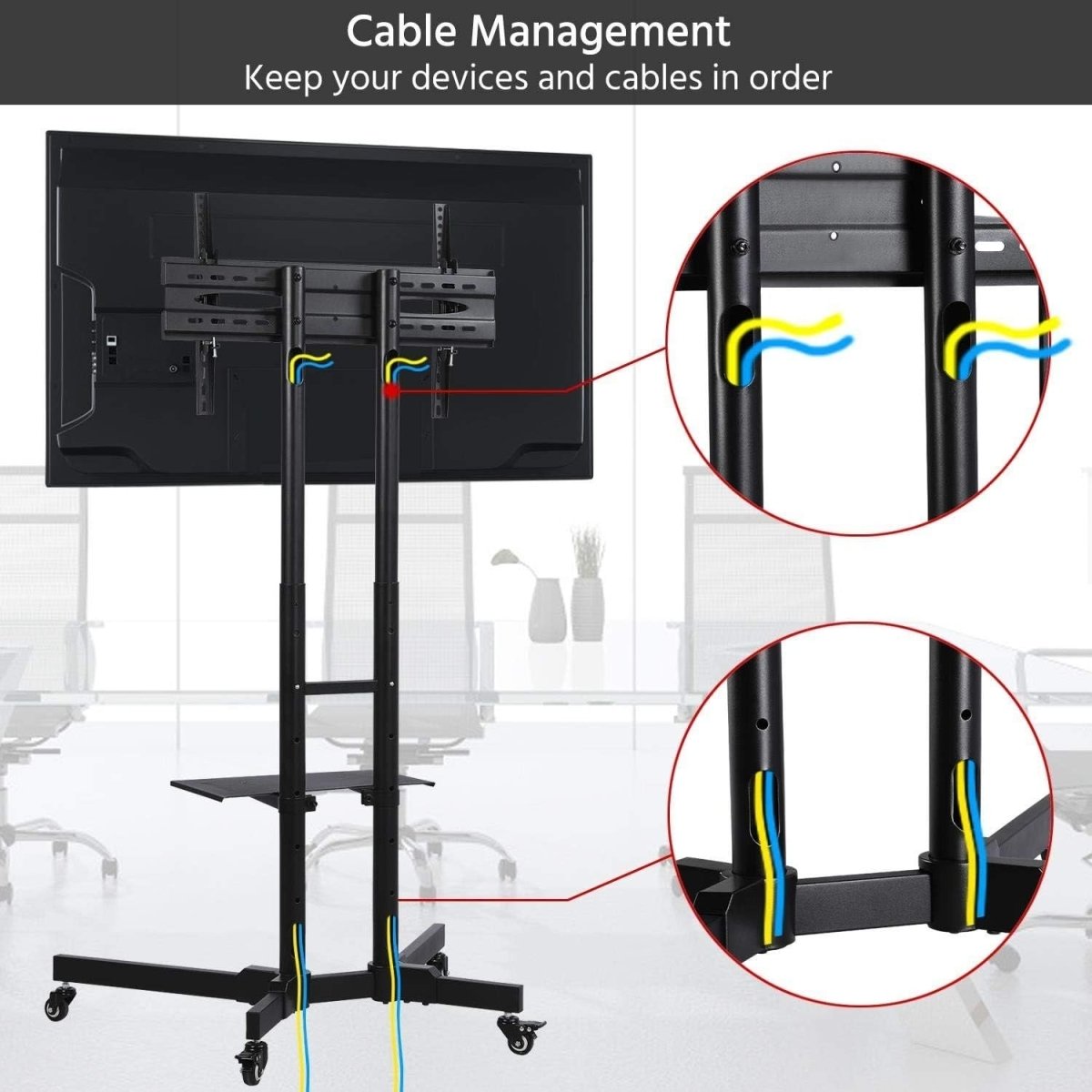 Mobile TV Stand 32–75” with Wheels, Shelf, Tilt, Height & Cable Tidy - Kwikley
