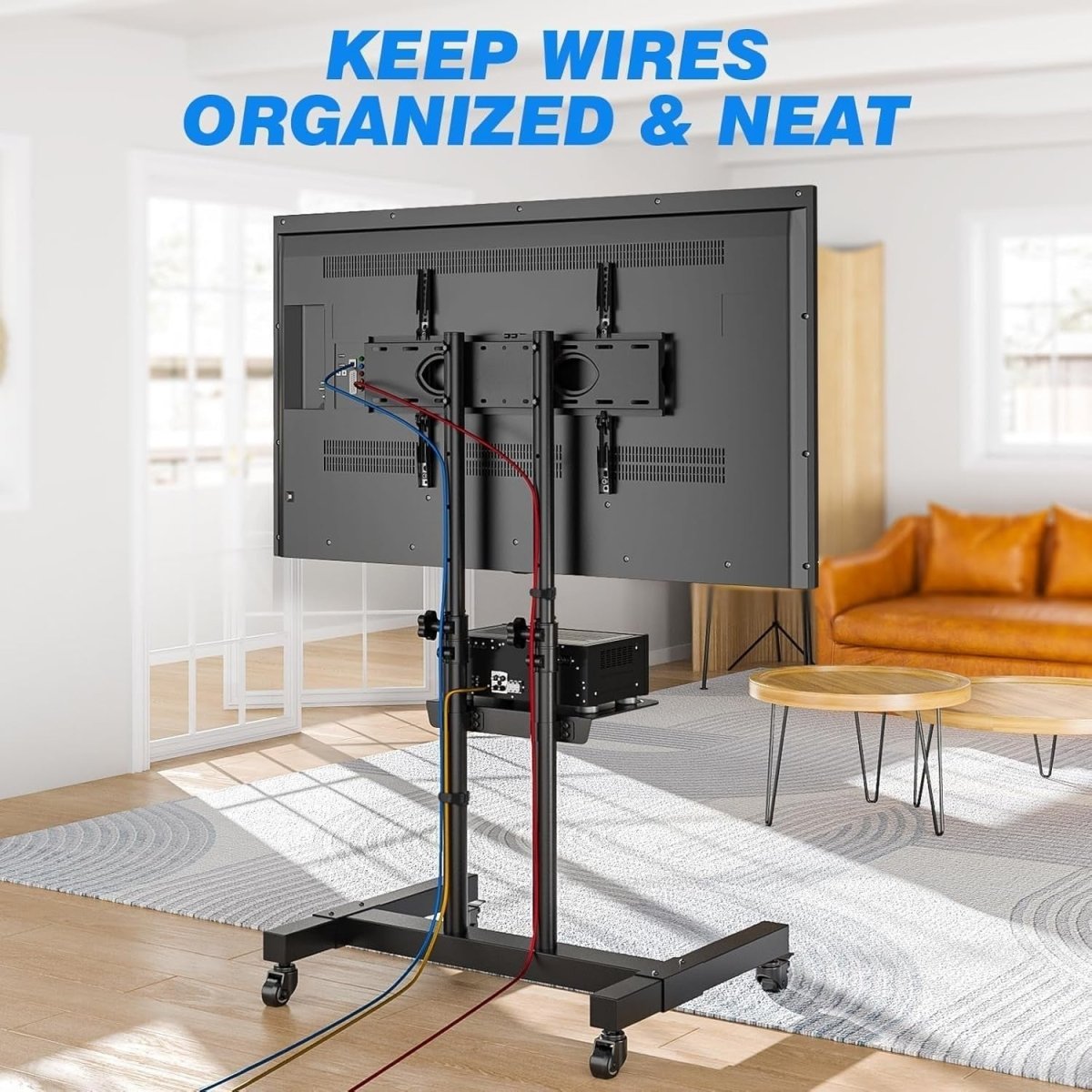 Mobile TV Stand 32–80” on Wheels Tilt Height Adjustable with Shelf Black - Kwikley