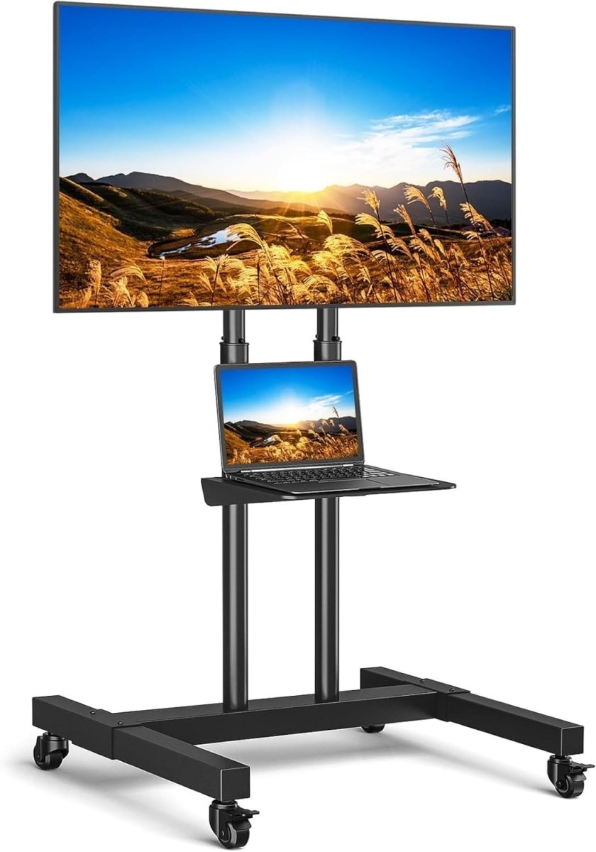 Mobile TV Stand 32–80” on Wheels Tilt Height Adjustable with Shelf Black - Kwikley