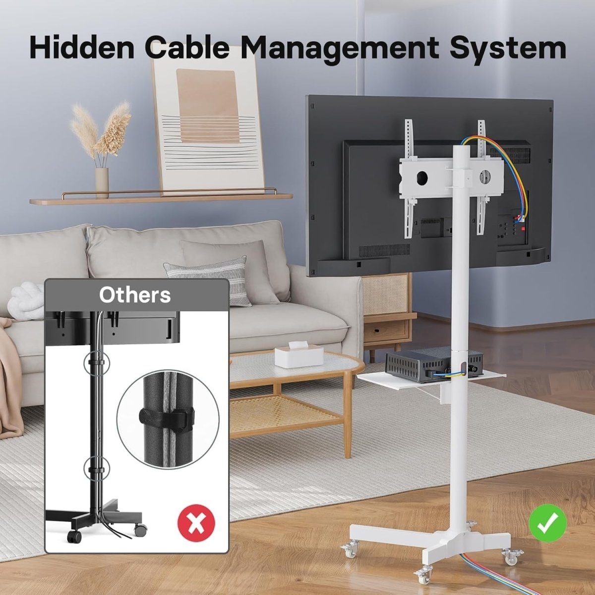 Mobile TV Stand on Wheels 23-60" Tilt Adjustable Cart with Tray VESA 400x400 - Kwikley