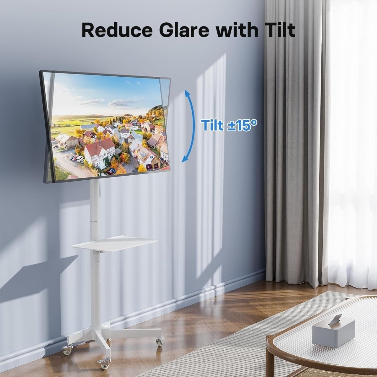 Mobile TV Stand on Wheels 23-60" Tilt Adjustable Cart with Tray VESA 400x400 - Kwikley
