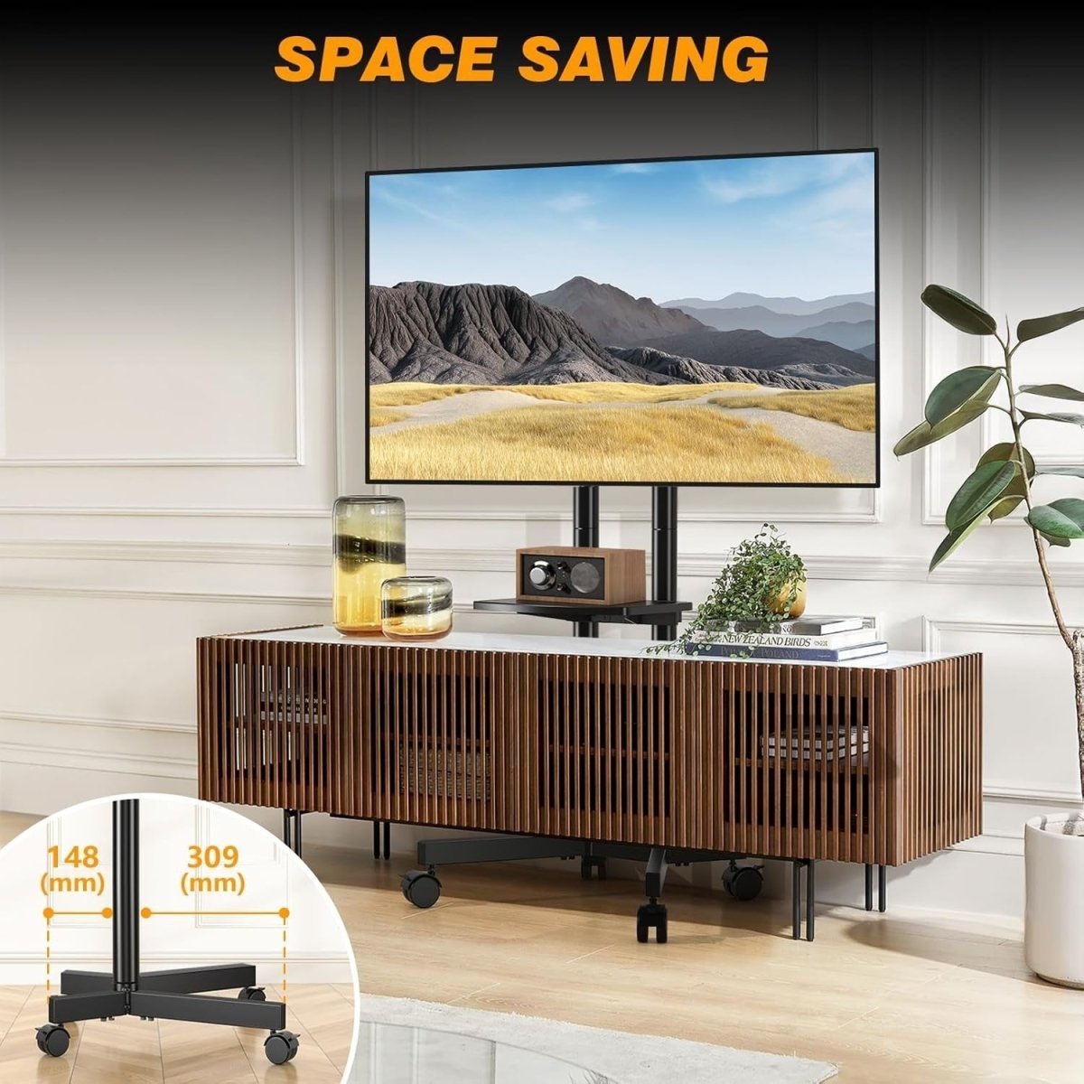 Mobile TV Stand on Wheels 32-75” Adjustable Height Trolley with Shelf - Kwikley