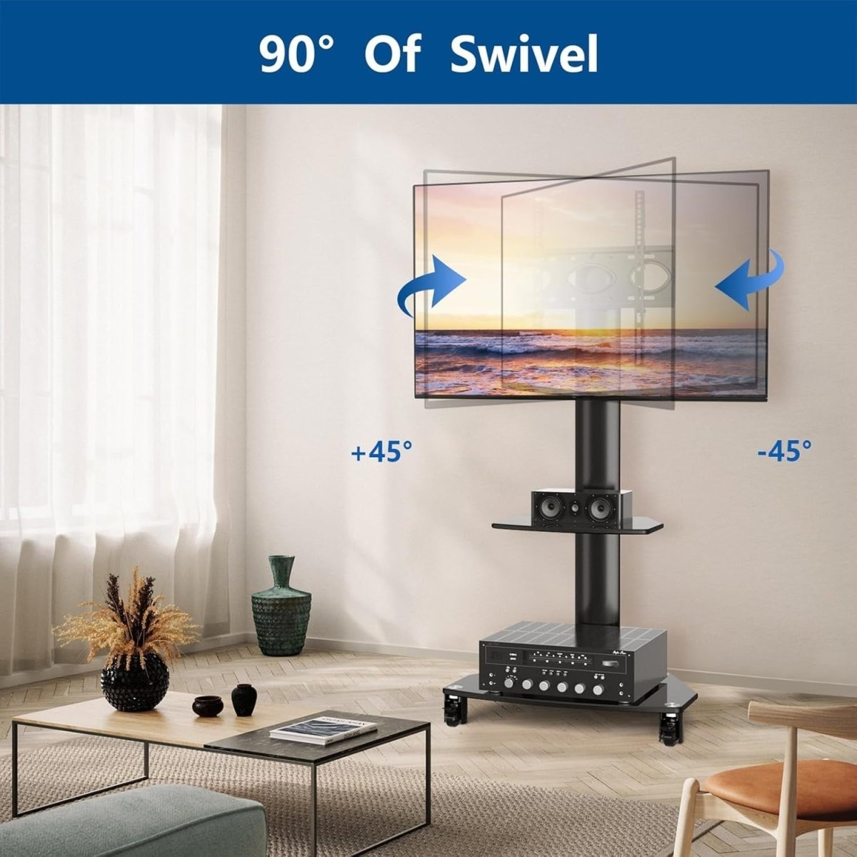 Mobile TV Stand Trolley Wheels 27–65" Height Adjustable Swivel Mount - Kwikley