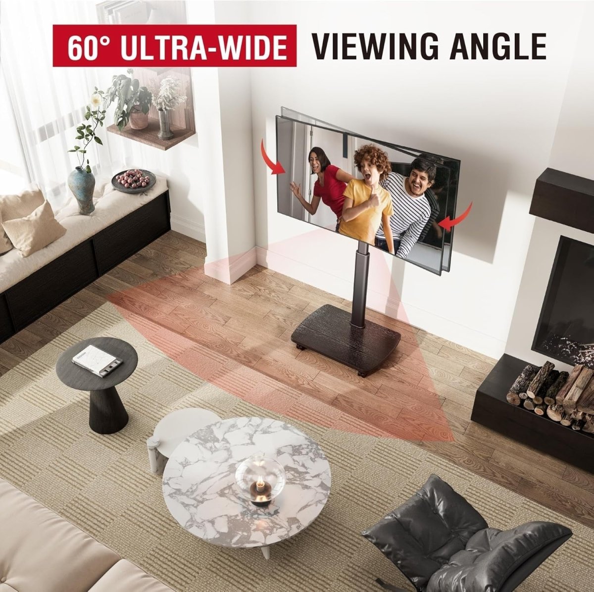 Mobile TV Stand with Lockable Wheels for 32-65" TVs, Height Adjustable - Kwikley