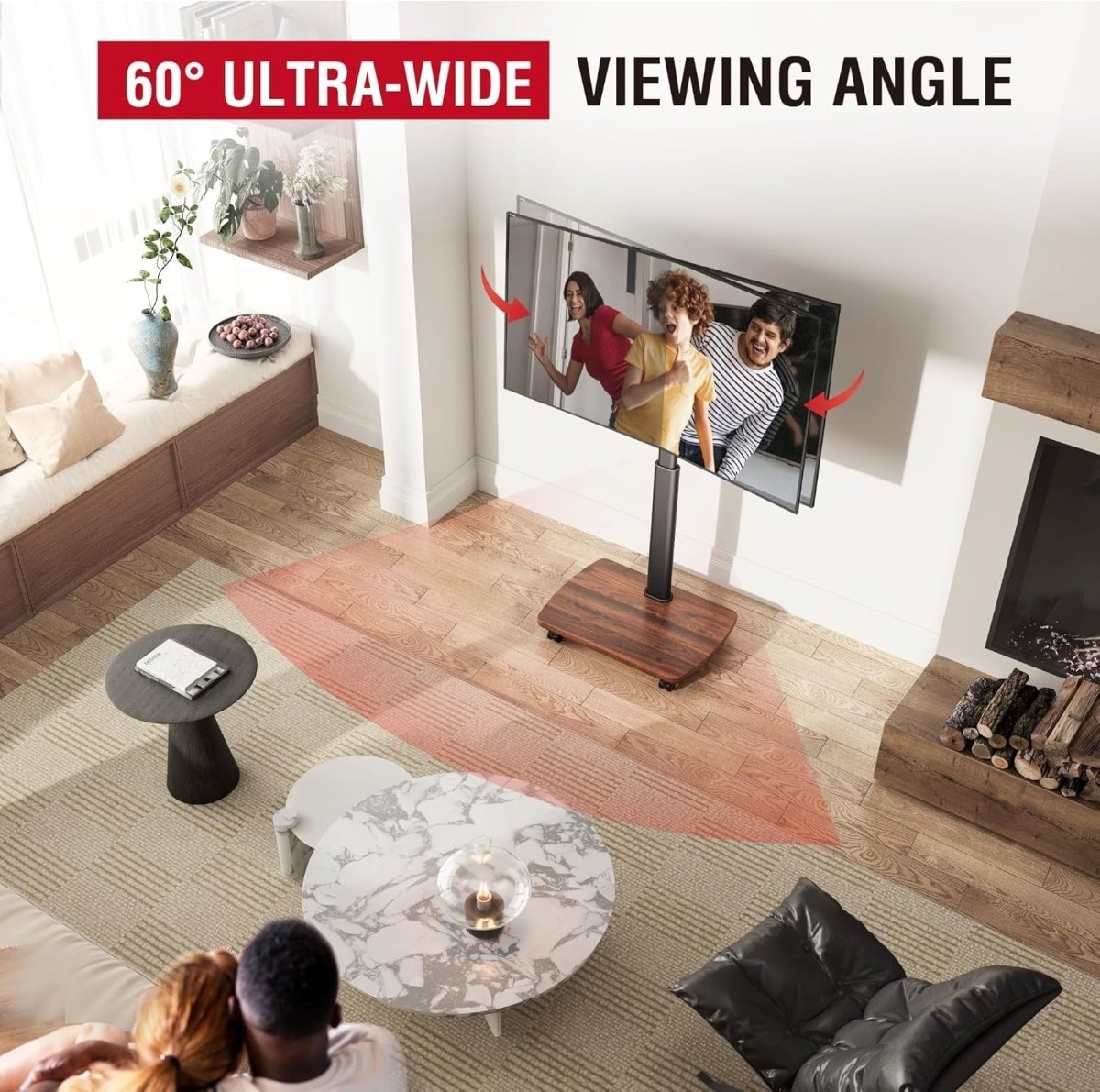 Mobile TV Stand with Wheels | Adjustable Height 32-65” TVs | Swivel Tilt - Kwikley