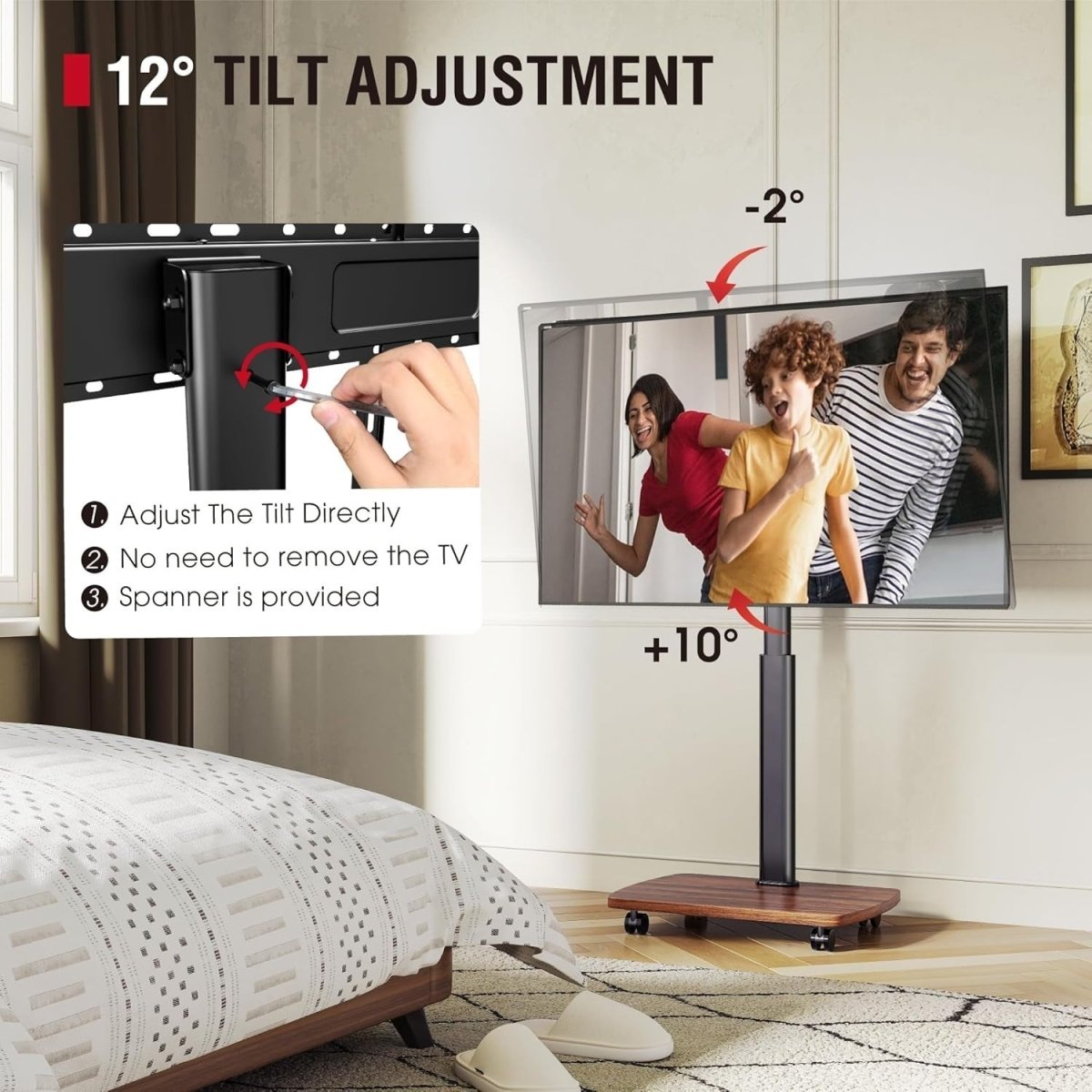 Mobile TV Stand with Wheels | Adjustable Height 32-65” TVs | Swivel Tilt - Kwikley