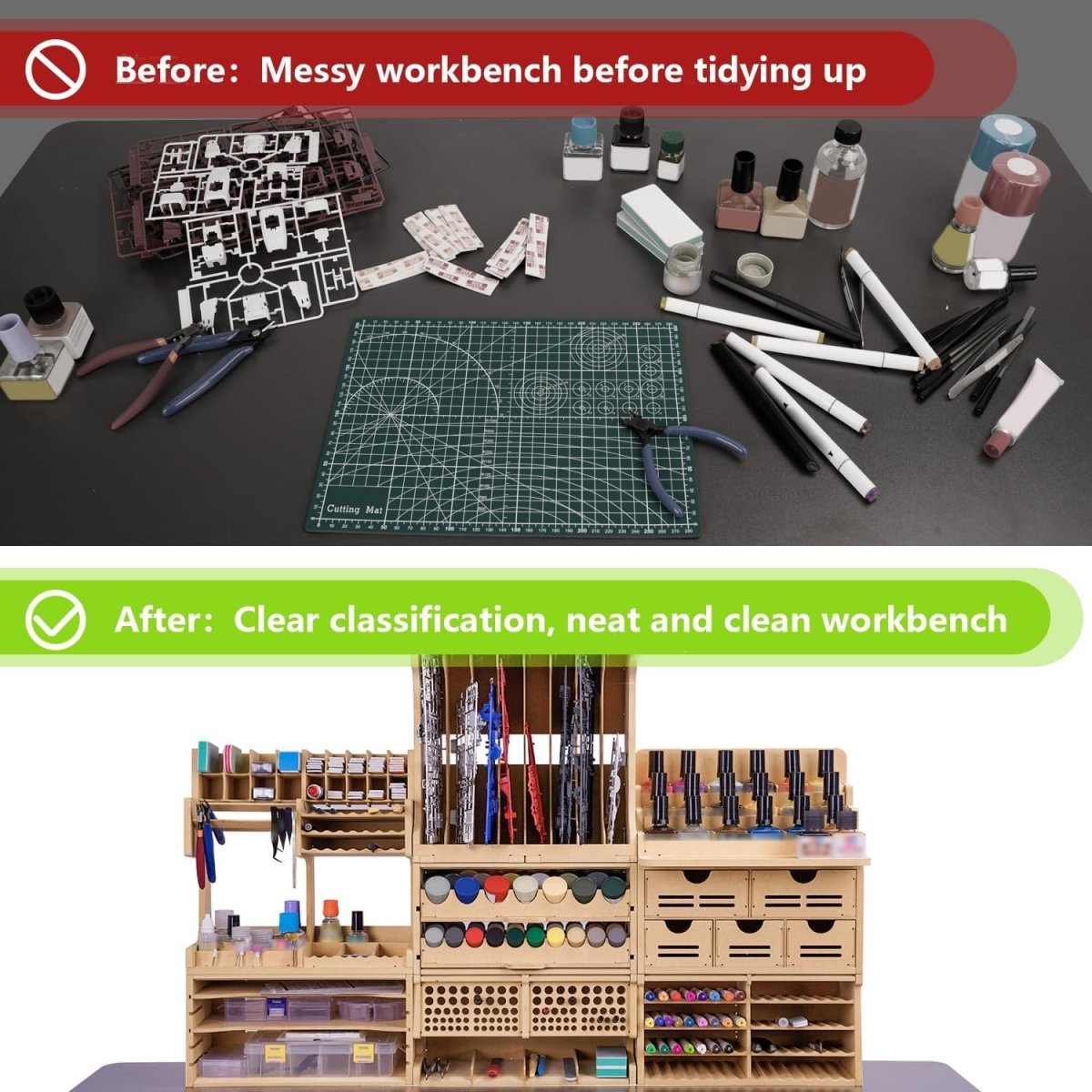 Model Tool Organizer Rack MDF Workbench Storage 60 Compartments - Kwikley