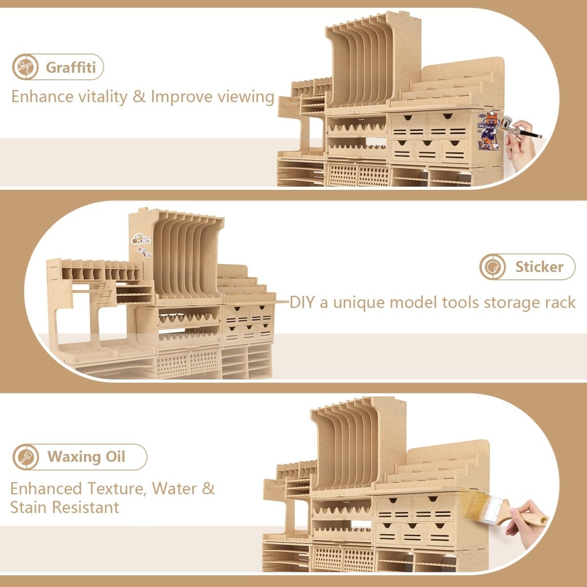 Model Tool Organizer Rack MDF Workbench Storage 60 Compartments - Kwikley