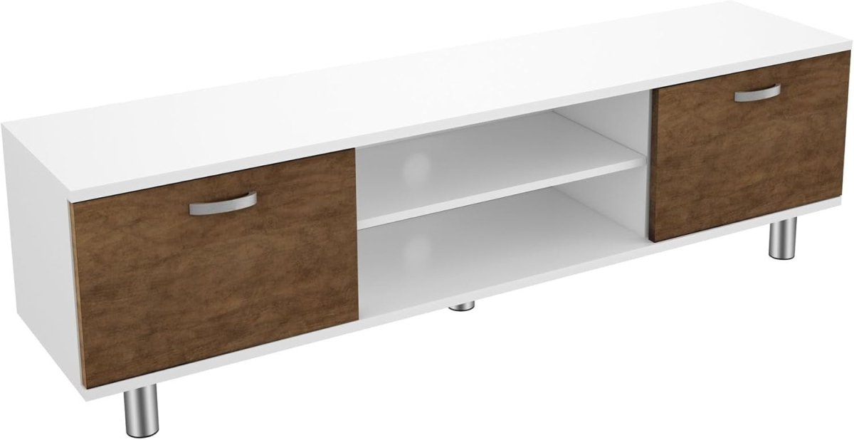 Modern 1.5m TV Stand Unit White Walnut for 65" TVs Cable Storage 50kg - Kwikley