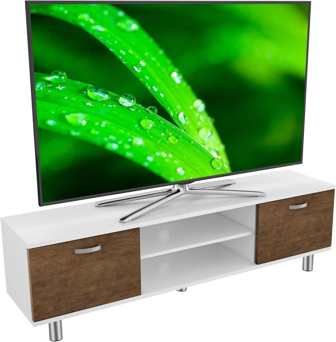 Modern 1.5m TV Stand Unit White Walnut for 65" TVs Cable Storage 50kg - Kwikley