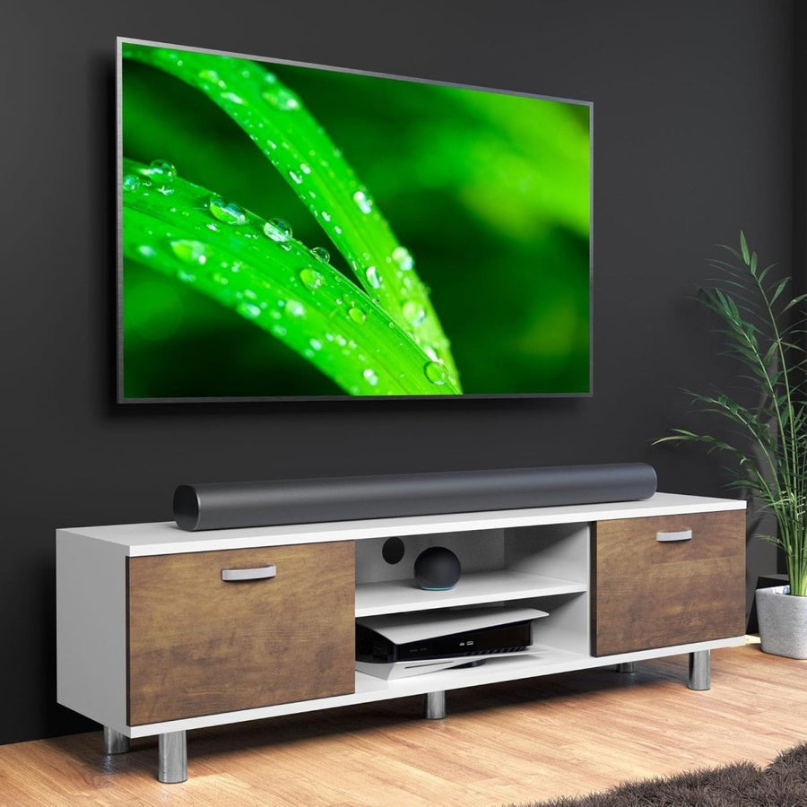 Modern 1.5m TV Stand Unit White Walnut for 65" TVs Cable Storage 50kg - Kwikley