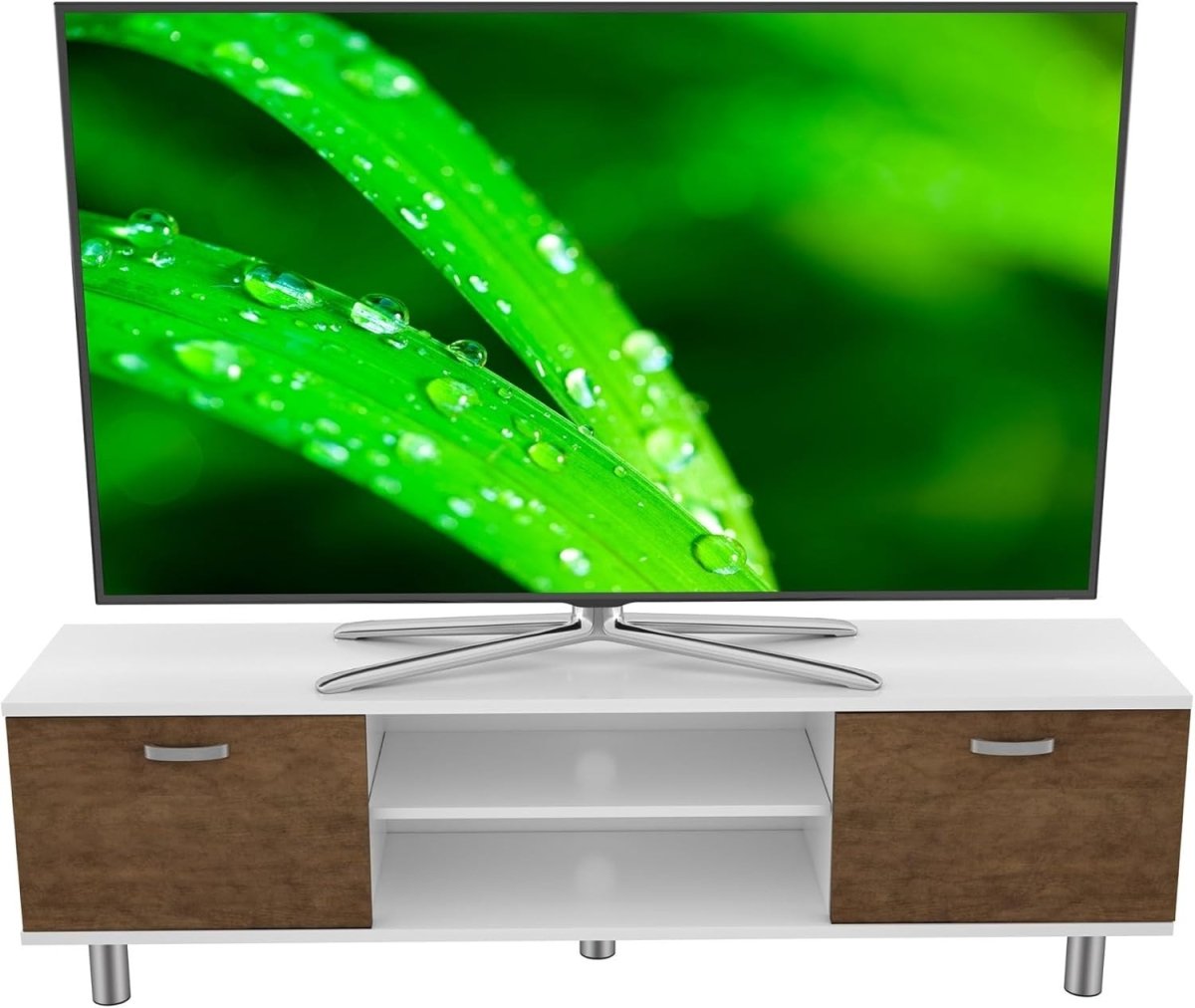 Modern 1.5m TV Stand Unit White Walnut for 65" TVs Cable Storage 50kg - Kwikley