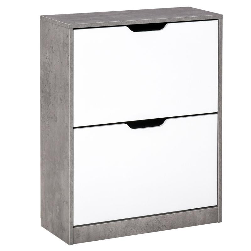 Modern 2 Drawer Shoe Cabinet Grey White Storage Unit Organizer Slim Rack - Kwikley
