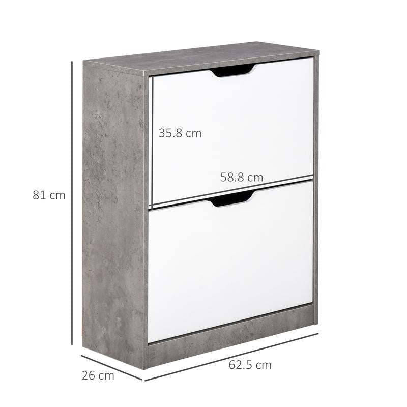 Modern 2 Drawer Shoe Cabinet Grey White Storage Unit Organizer Slim Rack - Kwikley