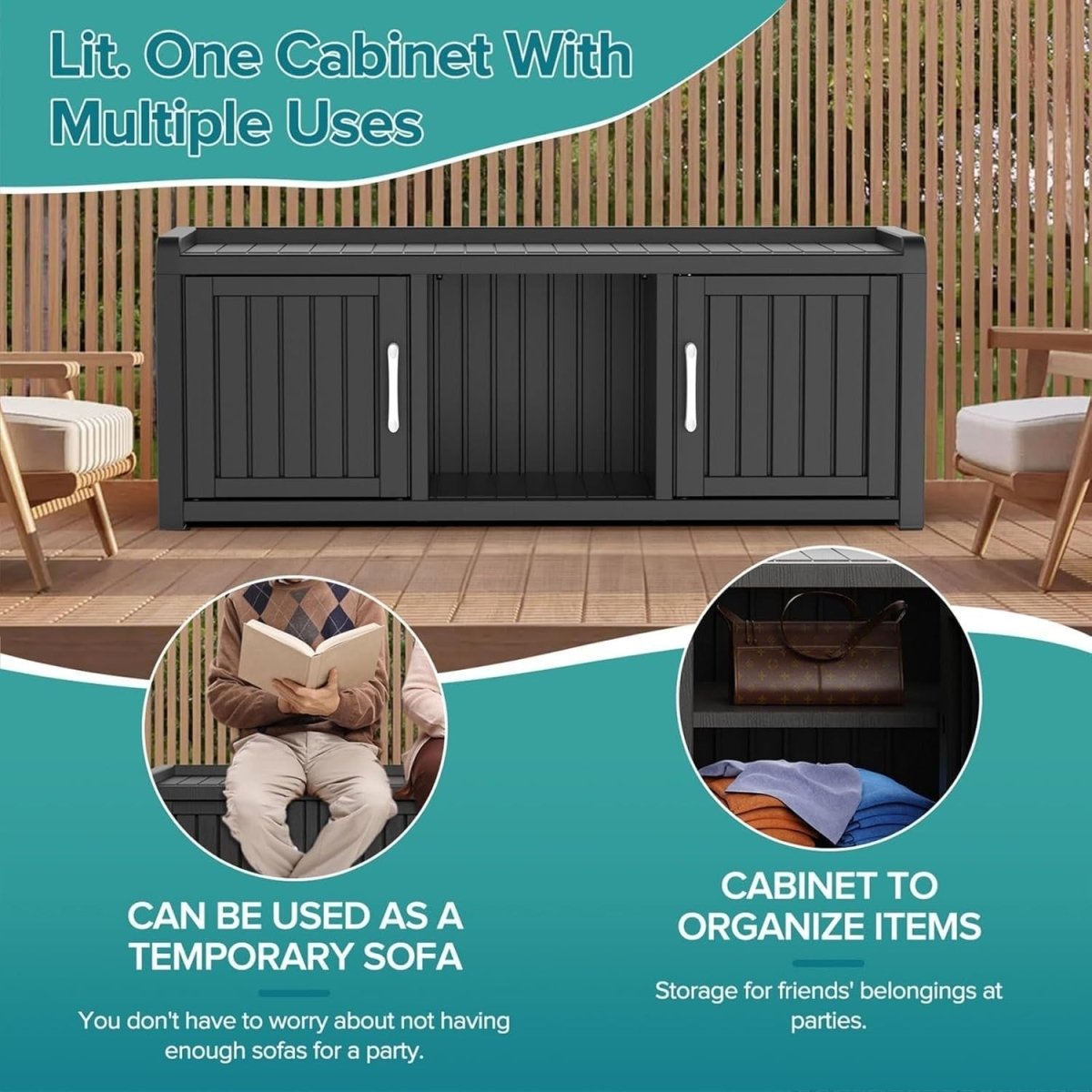 Modern 3 - Door Waterproof Shoe Cabinet Bench Indoor Outdoor 119x44x45.5cm - Kwikley