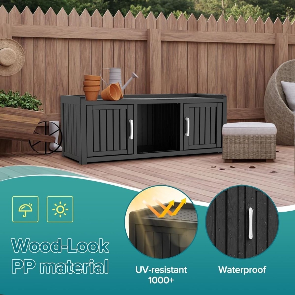 Modern 3 - Door Waterproof Shoe Cabinet Bench Indoor Outdoor 119x44x45.5cm - Kwikley