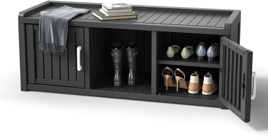 Modern 3 - Door Waterproof Shoe Cabinet Bench Indoor Outdoor 119x44x45.5cm - Kwikley