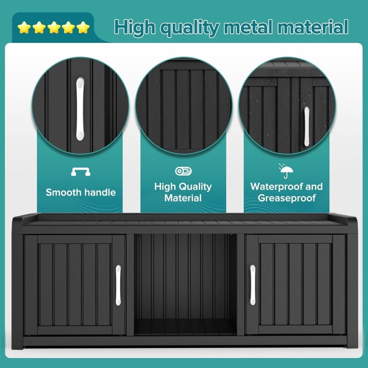 Modern 3 - Door Waterproof Shoe Cabinet Bench Indoor Outdoor 119x44x45.5cm - Kwikley