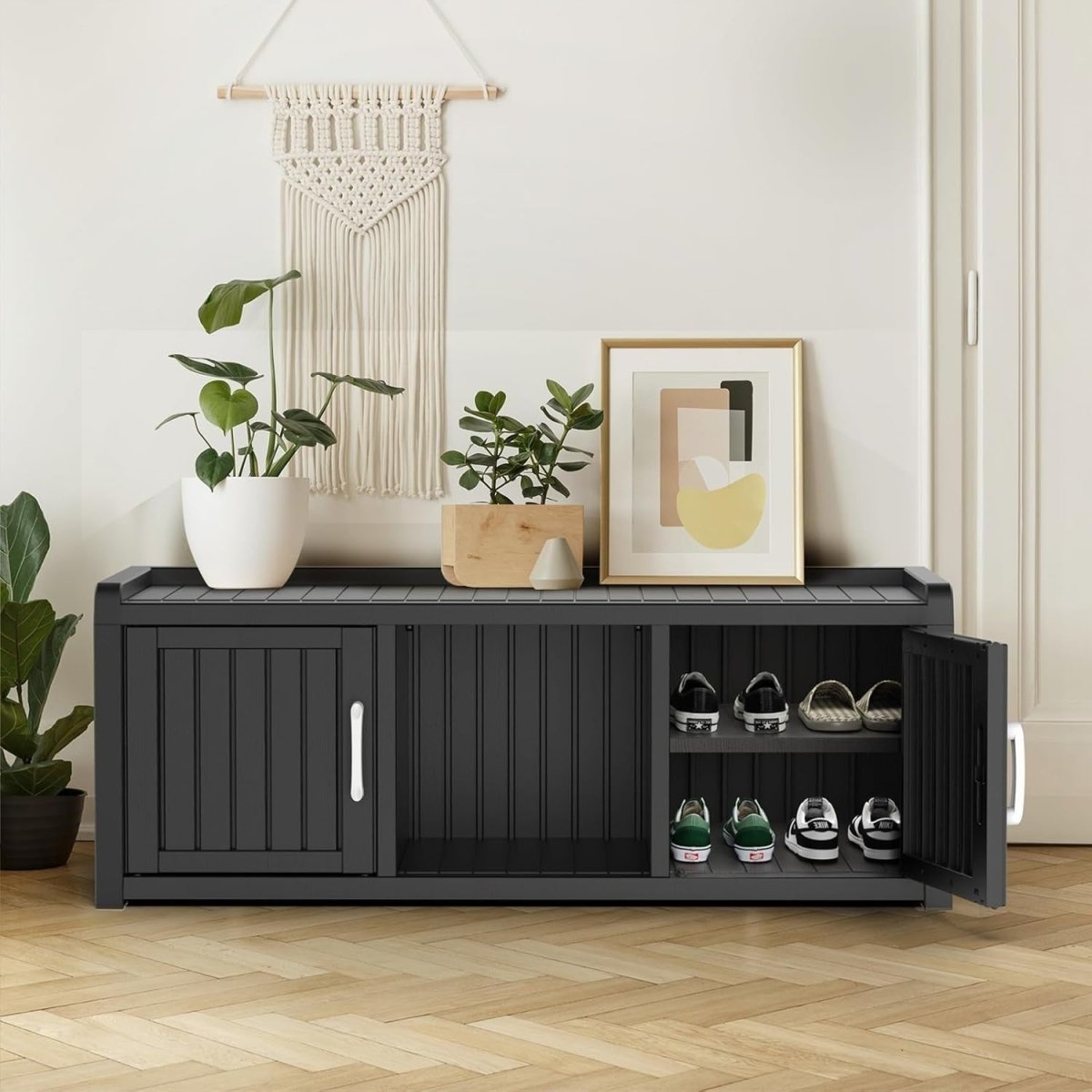 Modern 3 - Door Waterproof Shoe Cabinet Bench Indoor Outdoor 119x44x45.5cm - Kwikley