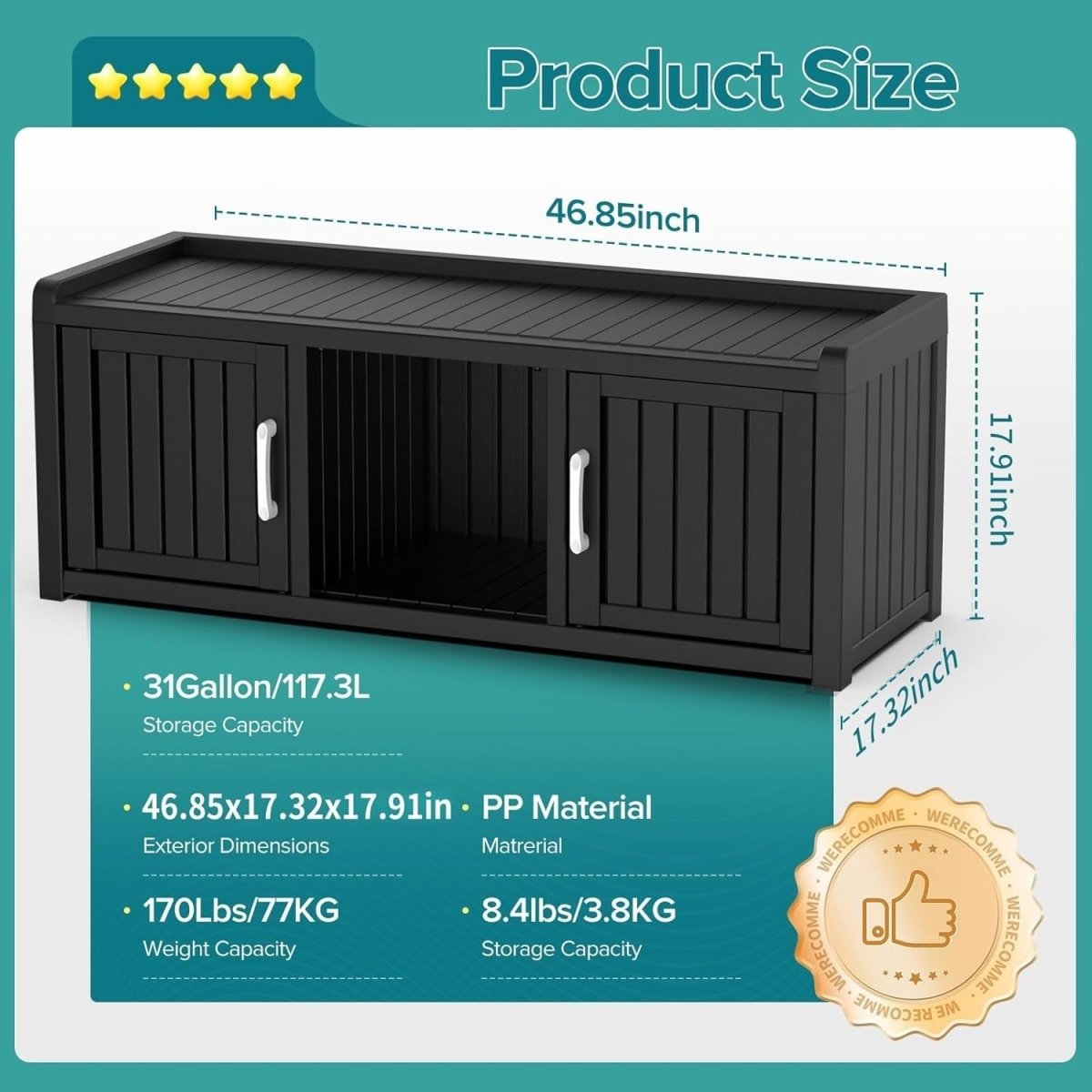 Modern 3 - Door Waterproof Shoe Cabinet Bench Indoor Outdoor 119x44x45.5cm - Kwikley