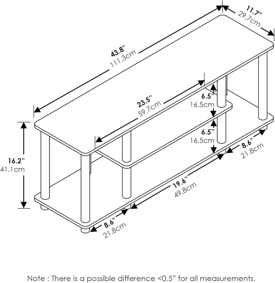 Modern 3 Tier TV Stand Walnut Black for 50" Screen | No Tool Assembly - Kwikley