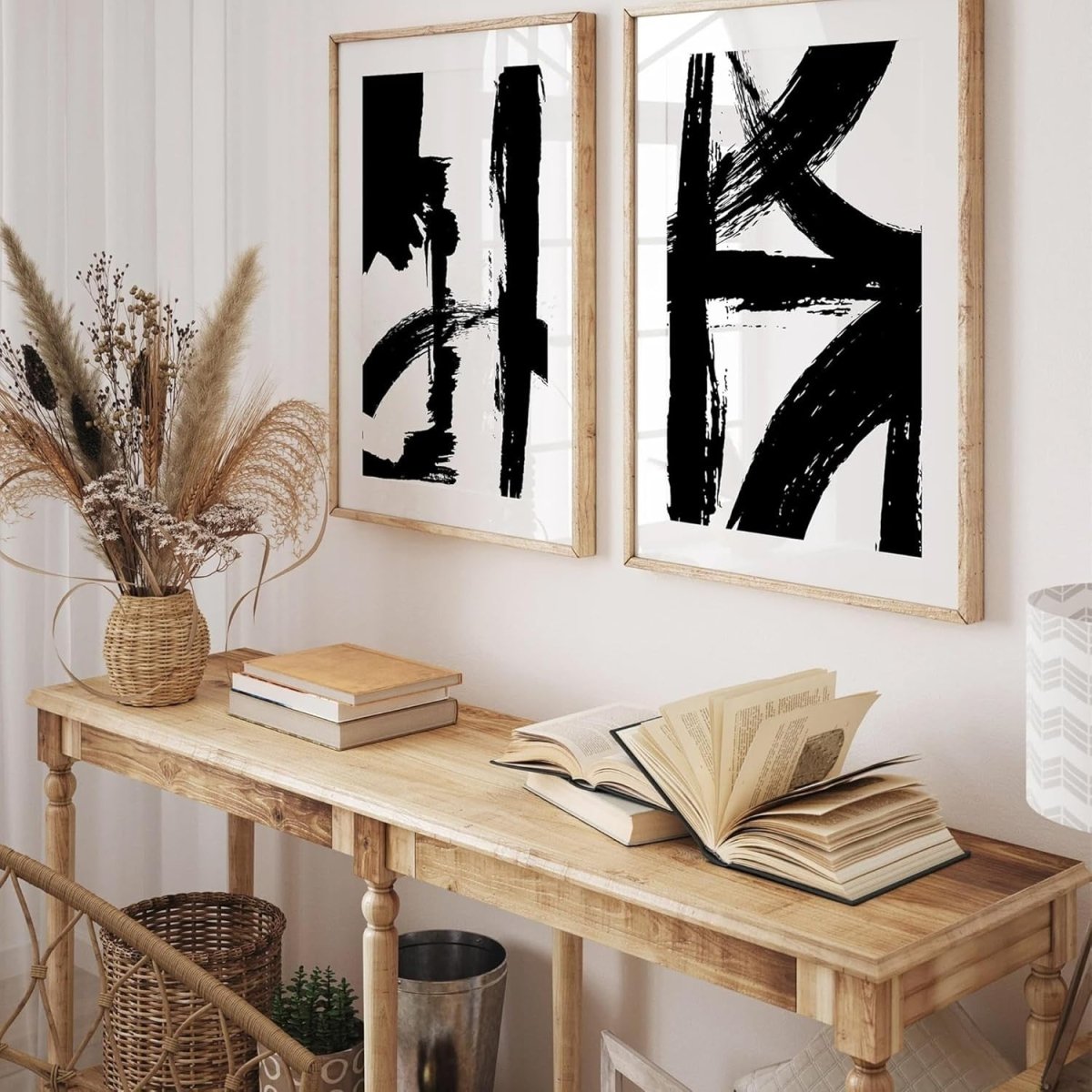 Modern Abstract Wall Art Set of 2 A3 Black White Prints - Kwikley