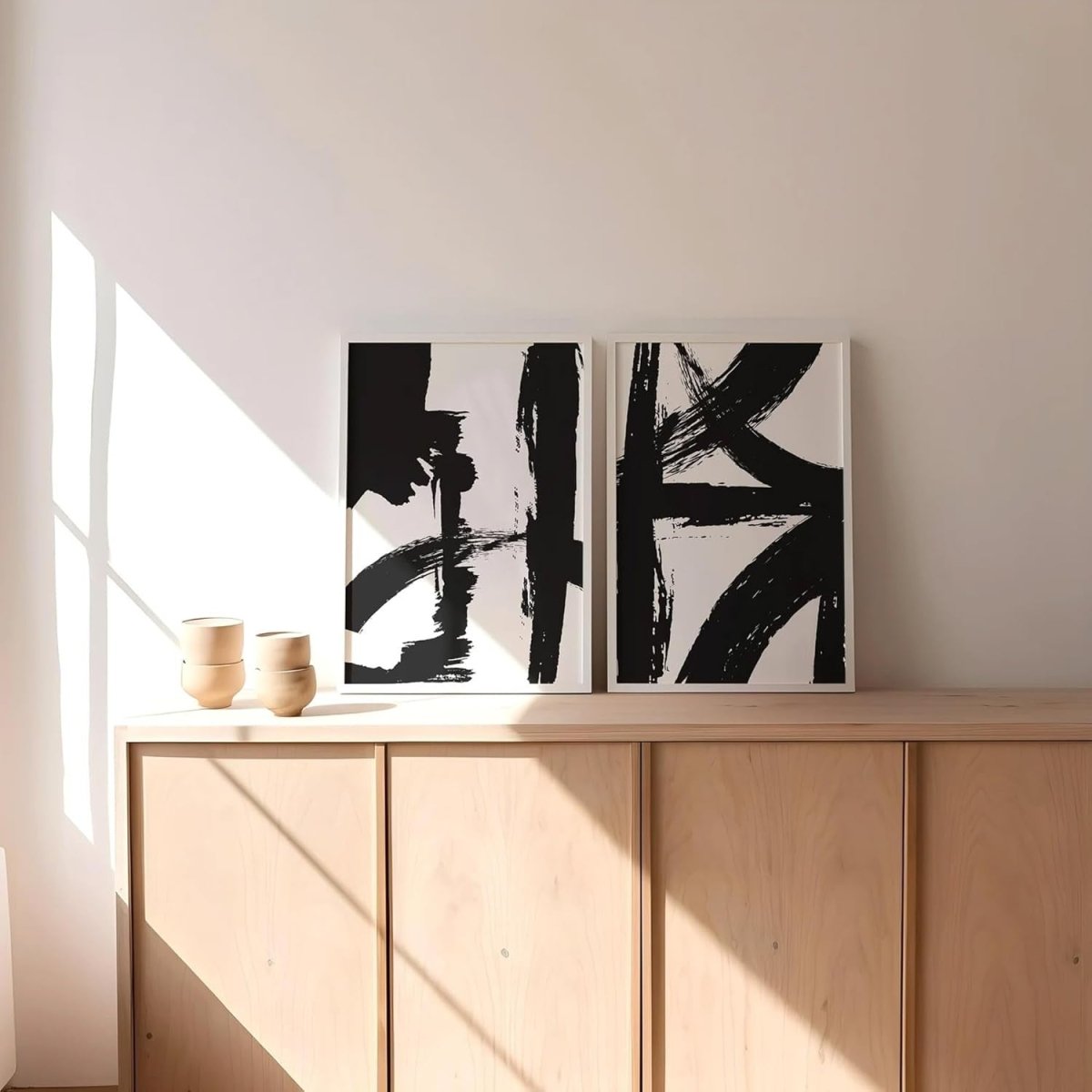 Modern Abstract Wall Art Set of 2 A3 Black White Prints - Kwikley