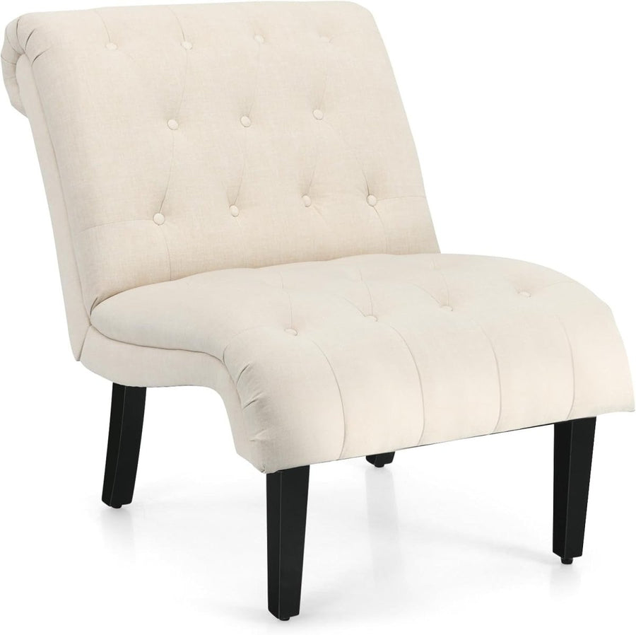 Modern Accent Chair Linen Lounge Tub Chair Button Tufted Beige - Kwikley