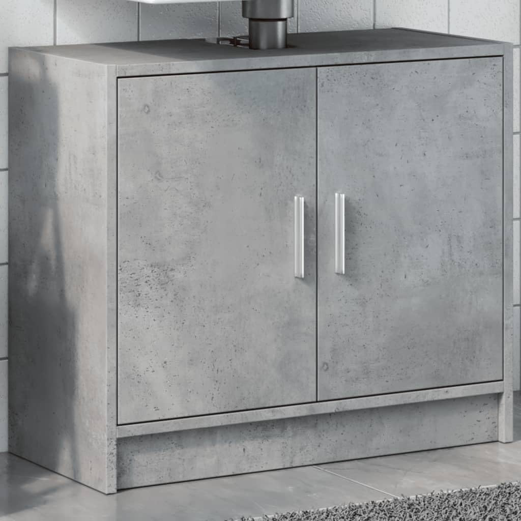 Modern Bathroom Sink Cabinet Concrete Grey – 2 Door Under Sink Storage 63x55cm - Kwikley