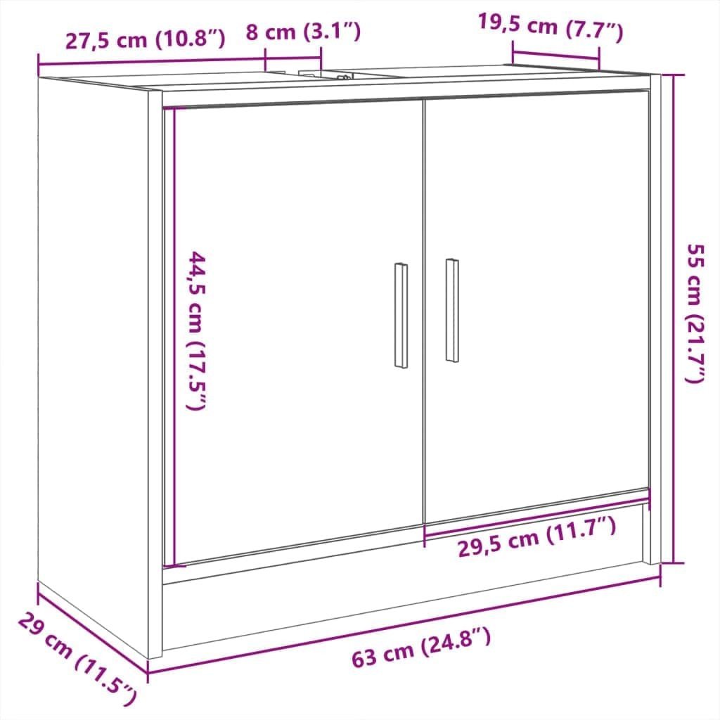 Modern Bathroom Sink Cabinet Concrete Grey – 2 Door Under Sink Storage 63x55cm - Kwikley