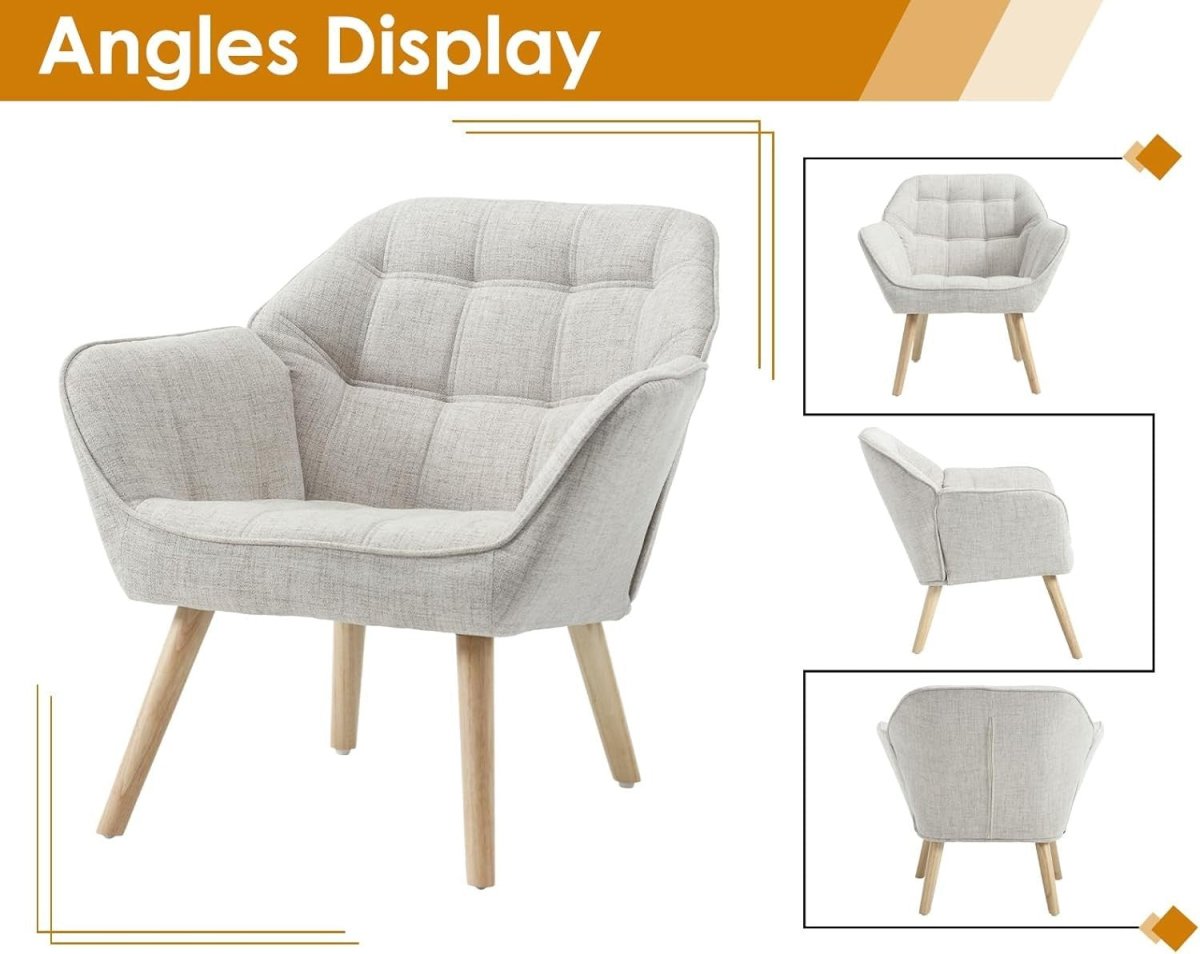 Modern Beige Accent Chair Armchair Tub Sofa Seat for Living Room Lounge - Kwikley
