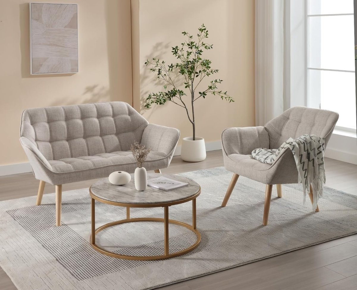 Modern Beige Accent Chair Armchair Tub Sofa Seat for Living Room Lounge - Kwikley