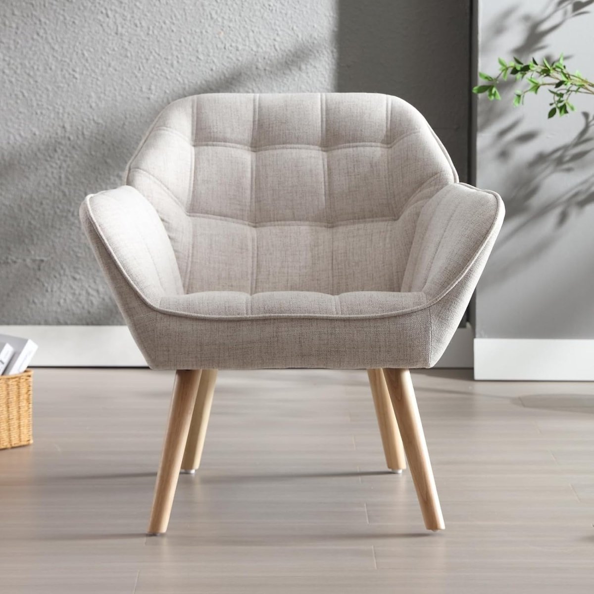 Modern Beige Accent Chair Armchair Tub Sofa Seat for Living Room Lounge - Kwikley