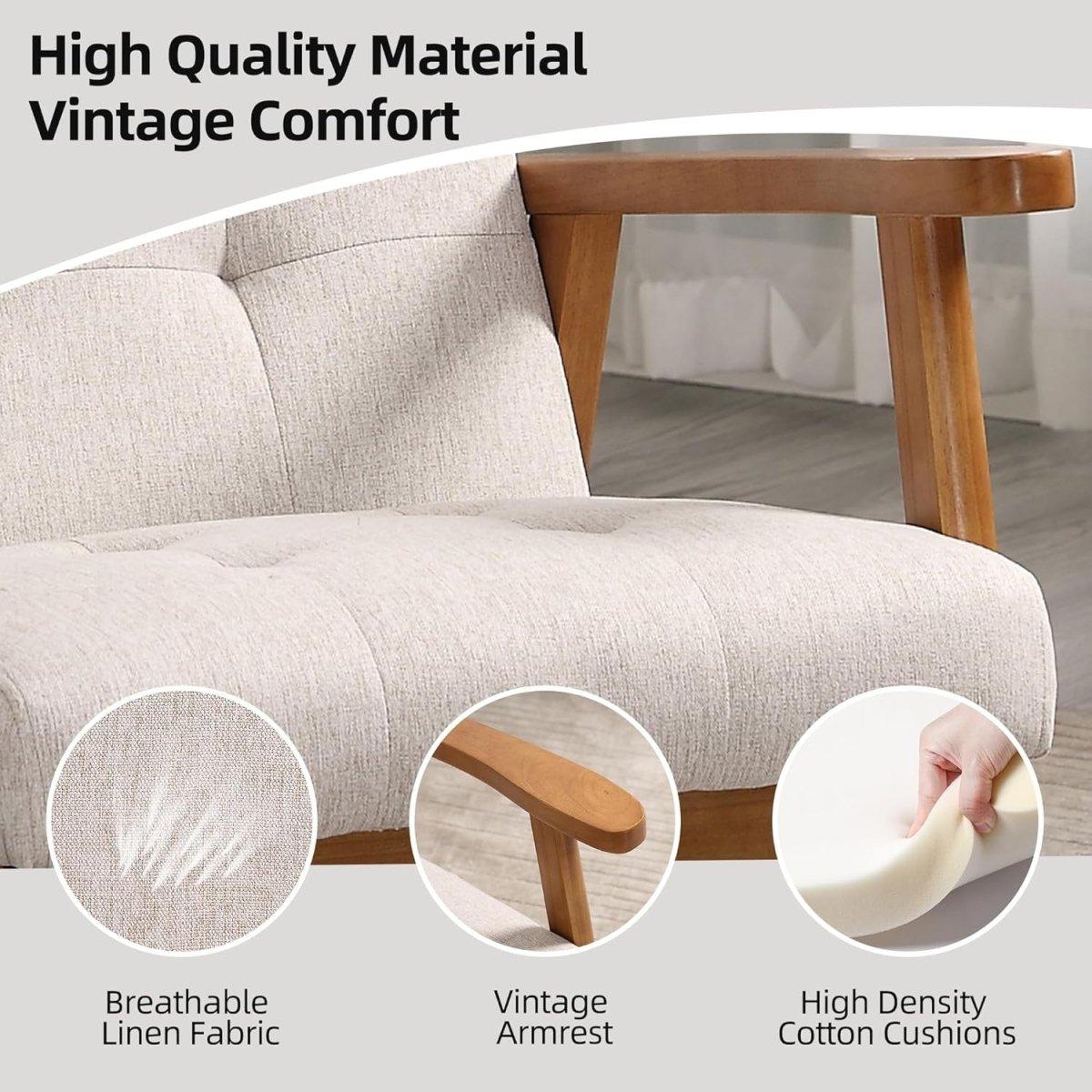 Modern Beige Linen Accent Chair Set of 2 – Solid Wood Lounge Armchairs - Kwikley