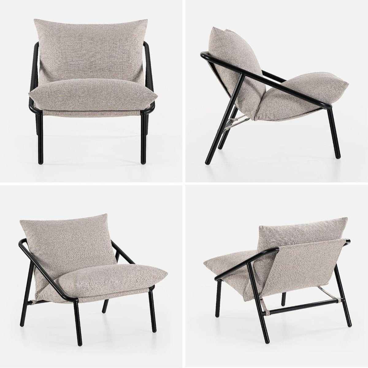 Modern Beige Sling Accent Chair | Metal Frame Comfy Lounge Armchair - Kwikley