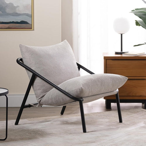 Modern Beige Sling Accent Chair | Metal Frame Comfy Lounge Armchair - Kwikley