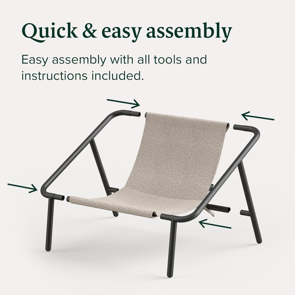Modern Beige Sling Accent Chair | Metal Frame Comfy Lounge Armchair - Kwikley