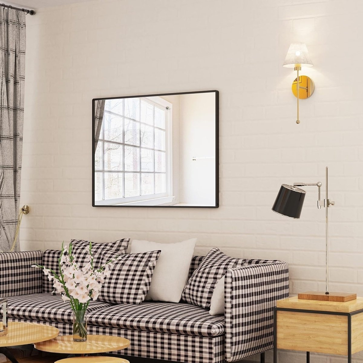 Modern Black Bathroom Wall Mirror with Shelf 80x62cm | Sleek, Space - Saving - Kwikley