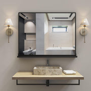 Modern Black Bathroom Wall Mirror with Shelf 80x62cm | Sleek, Space - Saving - Kwikley