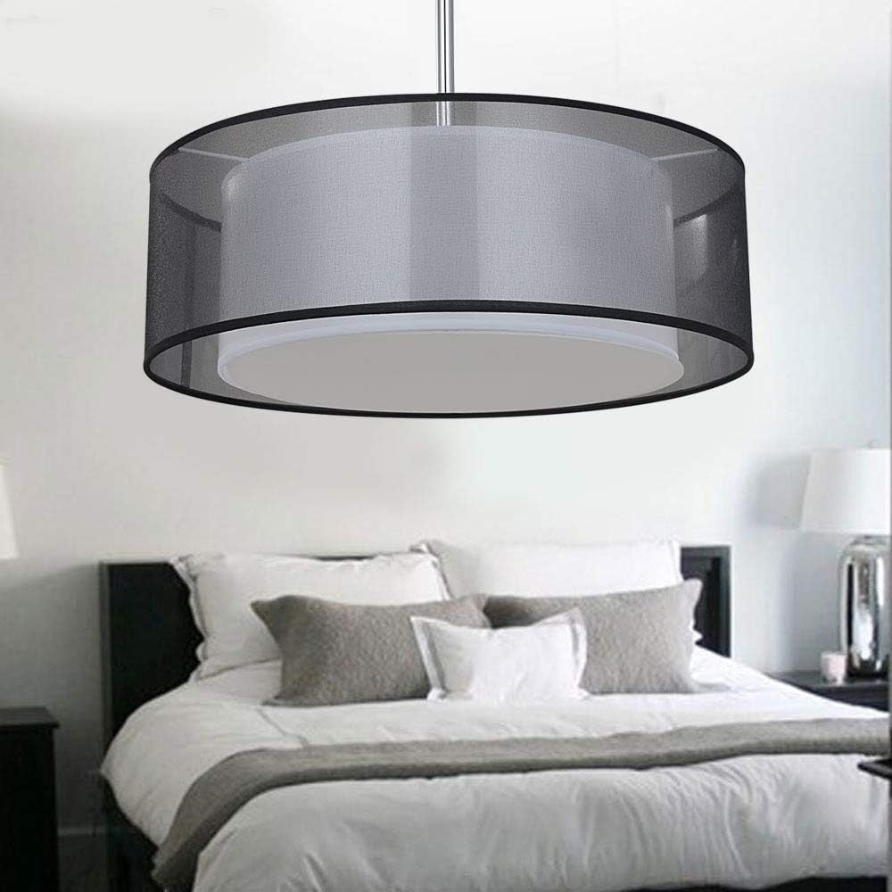 Modern Black Drum Ceiling Light 3 Bulb Fabric Pendant Shade Flush Mount - Kwikley