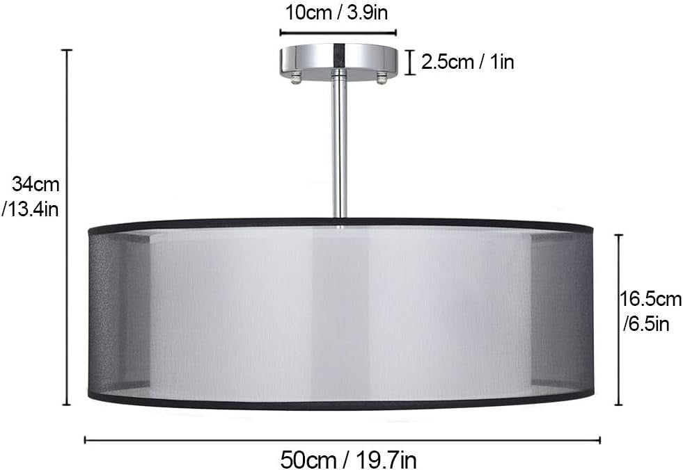 Modern Black Drum Ceiling Light 3 Bulb Fabric Pendant Shade Flush Mount - Kwikley