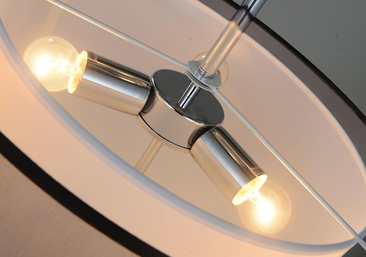 Modern Black Drum Ceiling Light 3 Bulb Fabric Pendant Shade Flush Mount - Kwikley