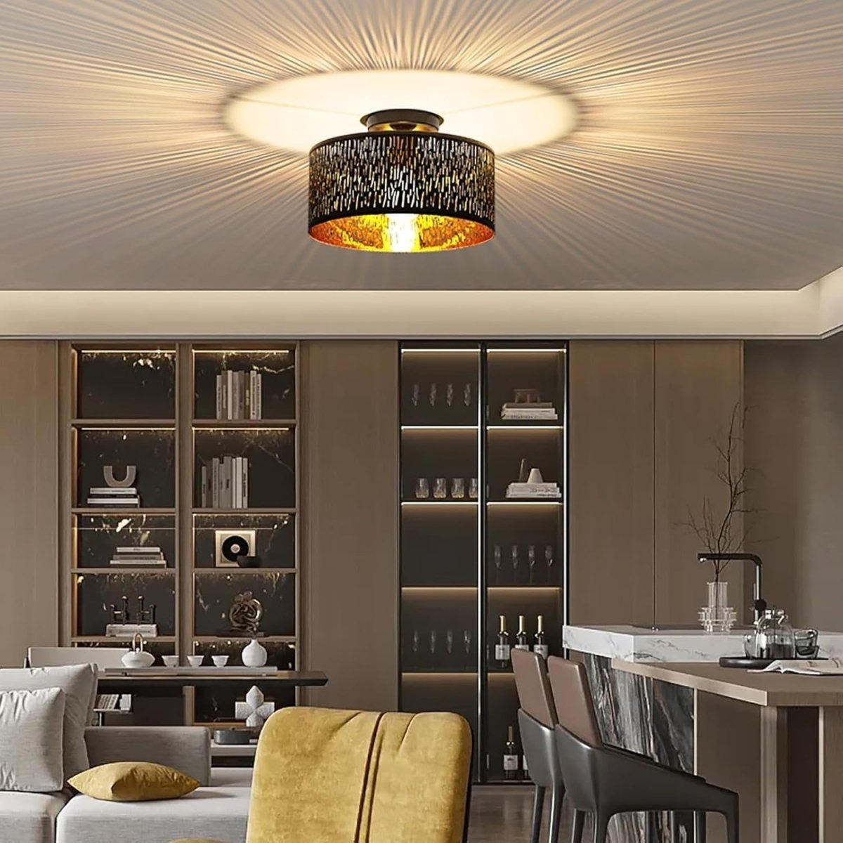 Modern Black & Gold Lamp Shade 31cm Round Ceiling Pendant Table Floor - Kwikley