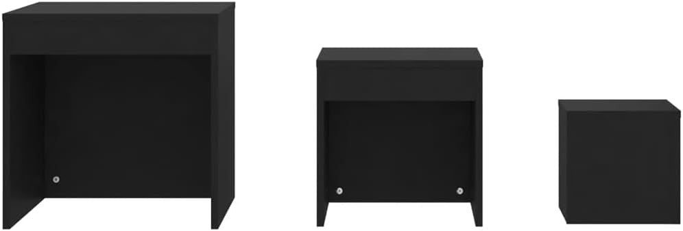 Modern Black Nesting Coffee Table Set of 3 Space Saving Side End Nightstand - Kwikley