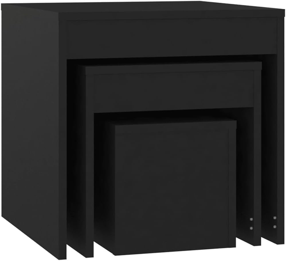 Modern Black Nesting Coffee Table Set of 3 Space Saving Side End Nightstand - Kwikley