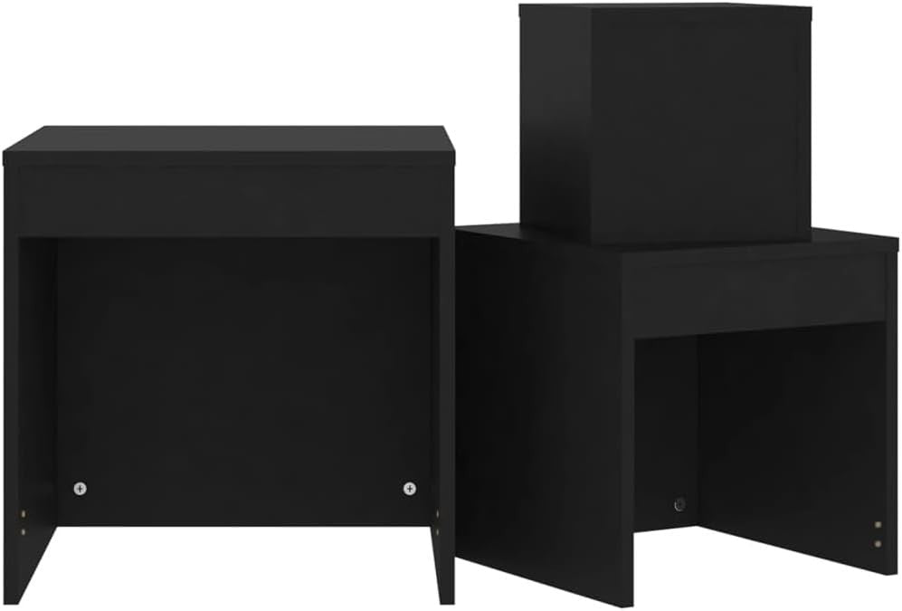Modern Black Nesting Coffee Table Set of 3 Space Saving Side End Nightstand - Kwikley