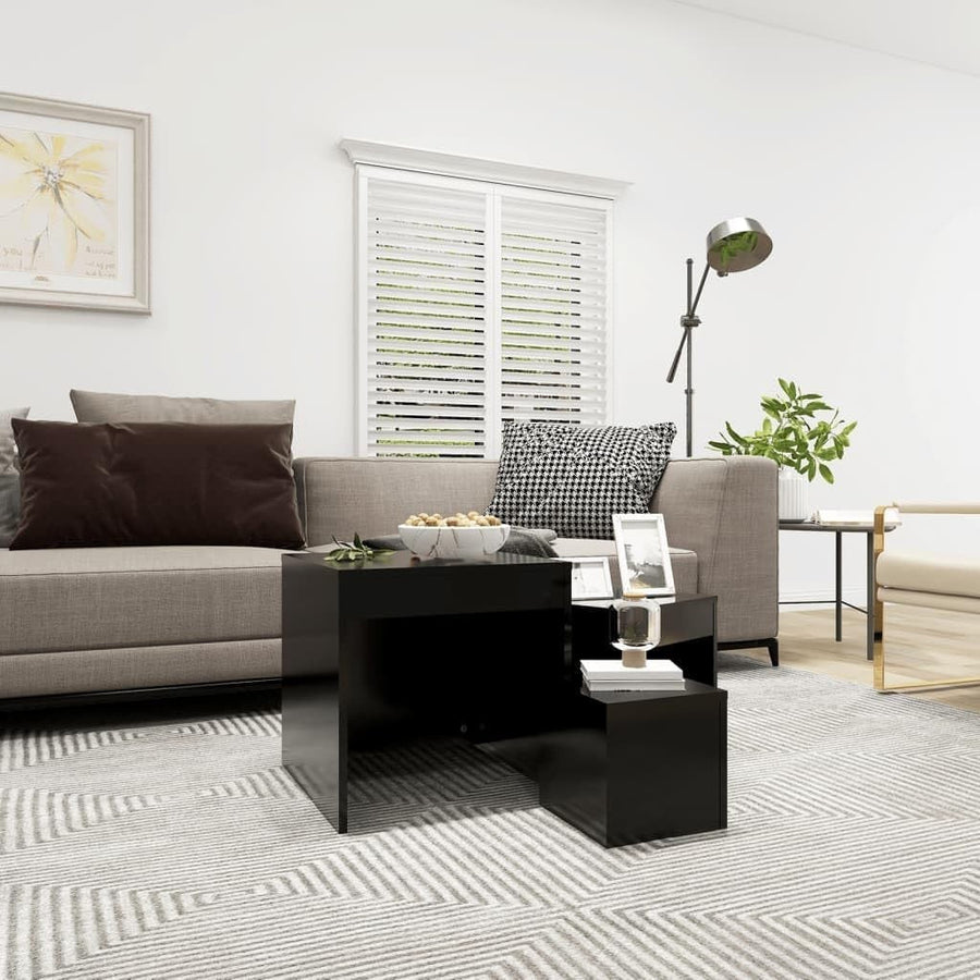 Modern Black Nesting Coffee Table Set of 3 Space Saving Side End Nightstand - Kwikley