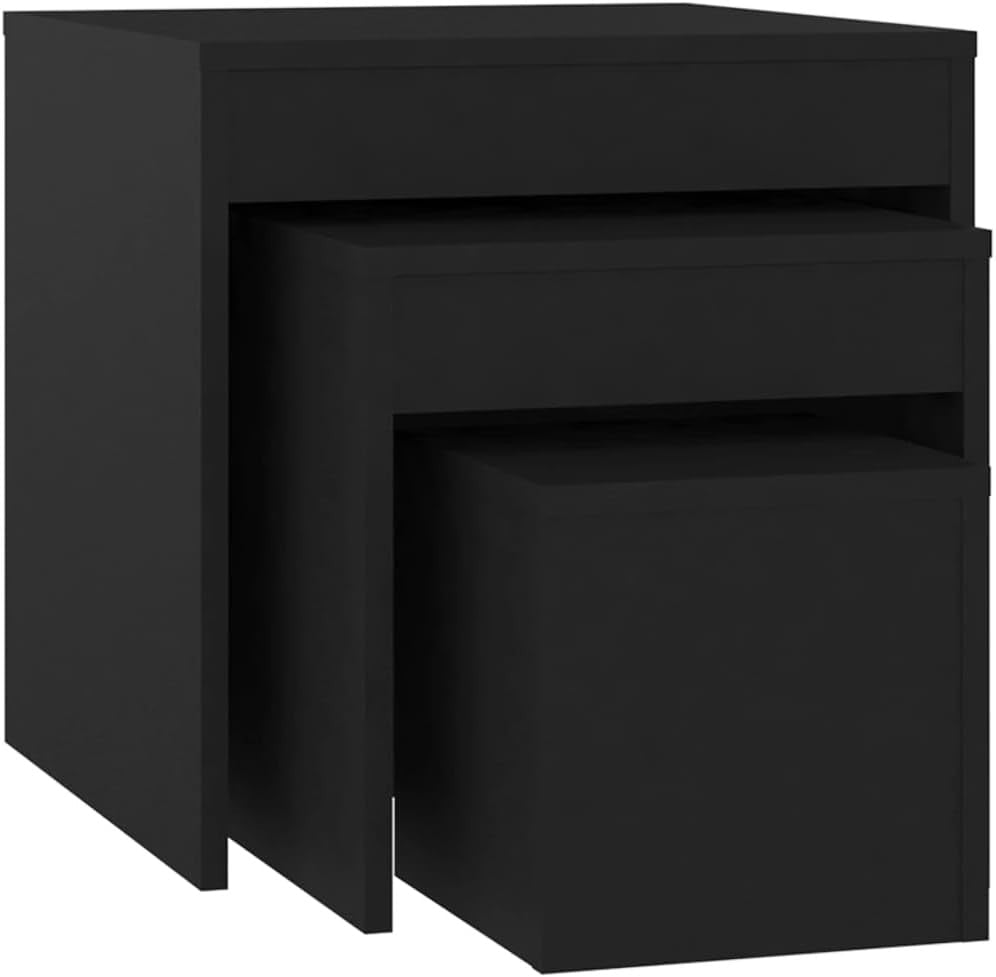 Modern Black Nesting Coffee Table Set of 3 Space Saving Side End Nightstand - Kwikley